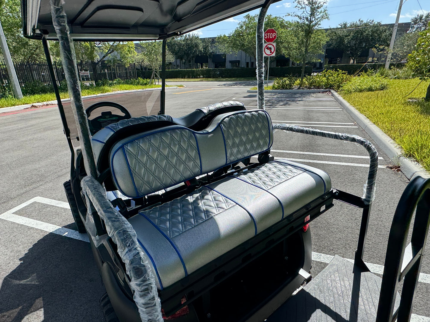 2019 Club Car Tempo - Charcoal Metallic Electric Golf Cart by golfcartdeals.com. RHOX BMF Brush Guard, Gray Seats, GTW Back Seat in fort lauderdale, Florida