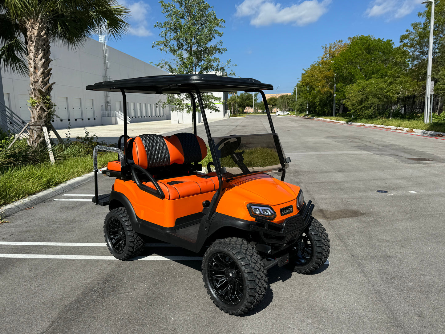 2019 Club Car Tempo - Lamborghini Orange Diamond Stitched Seats w/ 15" GTW Wheels for sale in fort lauderdale, florida. Golf cars for sale