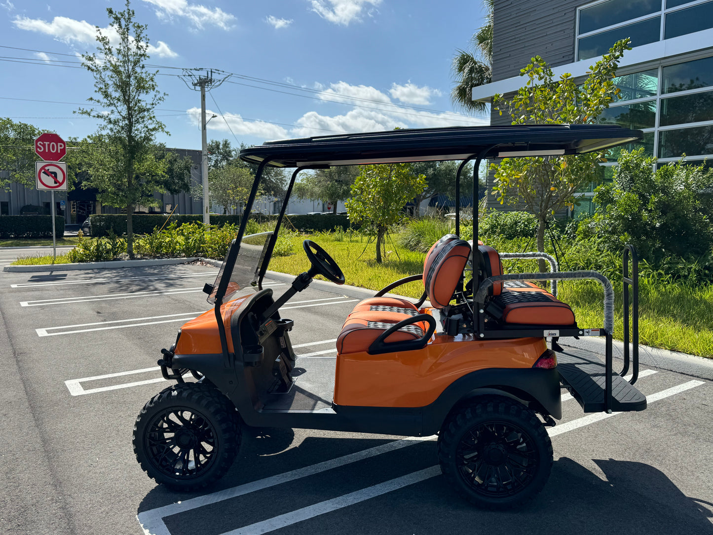 2019 Club Car Tempo - Lamborghini Orange Diamond Stitched Seats w/ 15" GTW Wheels for sale in fort lauderdale, florida. Golf cars for sale