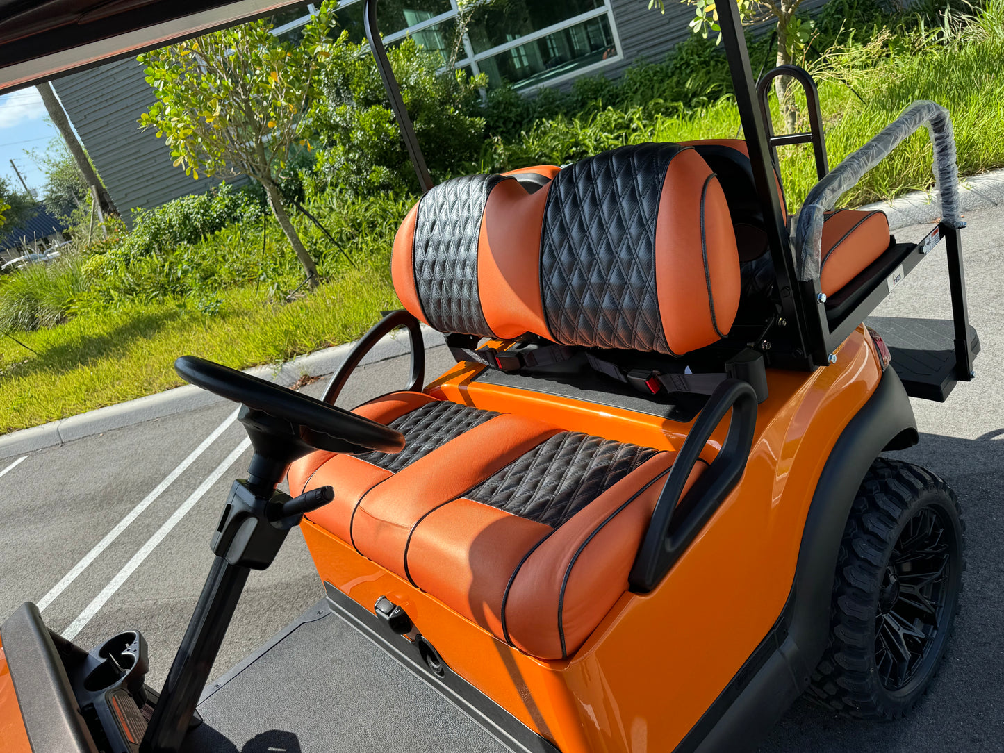 2019 Club Car Tempo - Lamborghini Orange Diamond Stitched Seats w/ 15" GTW Wheels for sale in fort lauderdale, florida. Golf cars for sale