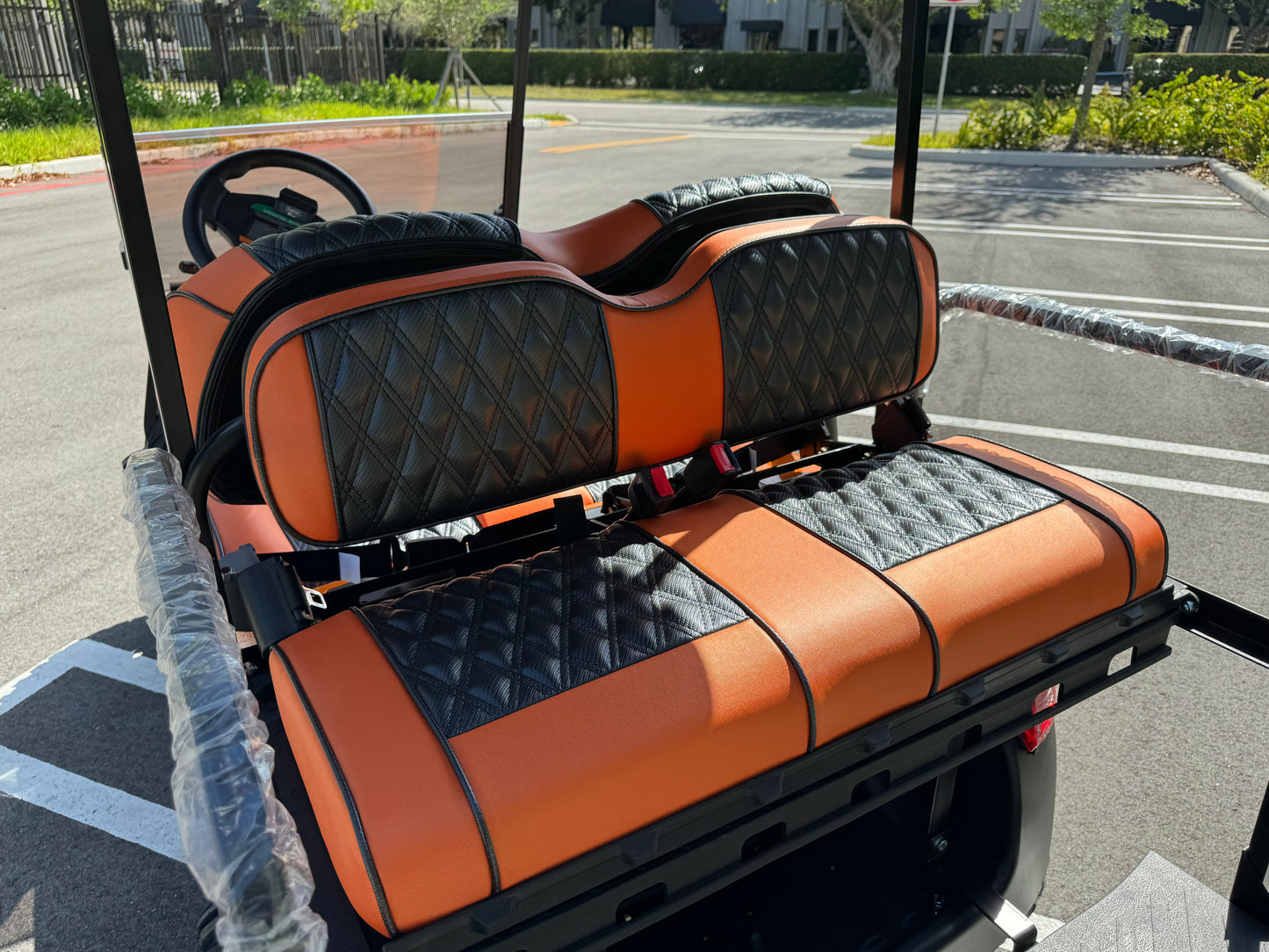 2019 Club Car Tempo - Lamborghini Orange Diamond Stitched Seats w/ 15" GTW Wheels for sale in fort lauderdale, florida. Golf cars for sale