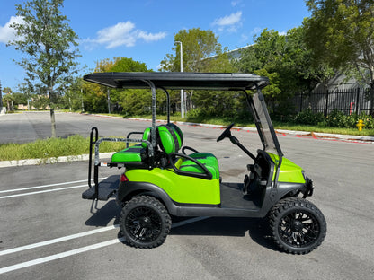 2019 Club Car Tempo - Lamborghini Green golf cart for sale in miami, Florida. RHOX BMF Brush Guard, Custom Seats, 15" Wheels. MObile Golf cart repair
