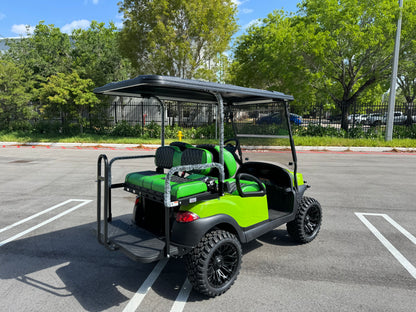 2019 Club Car Tempo - Lamborghini Green golf cart for sale in miami, Florida. RHOX BMF Brush Guard, Custom Seats, 15" Wheels. MObile Golf cart repair
