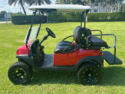 Cutting Edge Golf Carts - 2020 Lamborghini Red Club Car Tempo in Fort Lauderdale, FL. MadJax 6" lift, custom leather seats, rear backseat, Modz wheels, 23" AT tires, MadJax Lux lights, RGB running lights, seatbelts, LED mirrors.




