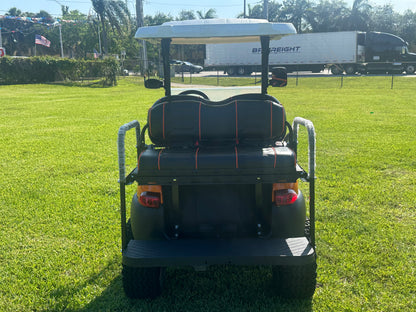 Cutting Edge Golf Carts - 2020 Lamborghini Orange Club Car Tempo in Fort Lauderdale, FL. MadJax 6" lift, custom leather seats, rear fold-down backseat, 14" Modz wheels, 23" AT tires, MadJax Lux lights, RGB running lights, seatbelts, LED mirrors.



