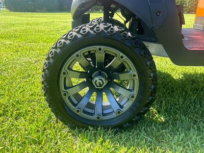 Cutting Edge Golf Carts - 2020 Lamborghini Orange Club Car Tempo in Fort Lauderdale, FL. MadJax 6" lift, custom leather seats, rear fold-down backseat, 14" Modz wheels, 23" AT tires, MadJax Lux lights, RGB running lights, seatbelts, LED mirrors.



