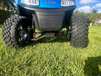 Cutting Edge Golf Carts - 2020 E-Z-GO RXV in Fort Lauderdale, FL. Brilliant blue paint, 4" lift kit, 15"x23" all-terrain wheels, fold-down backseat, deluxe light package with turn signals and horn. Style, performance, and practicality combined.




