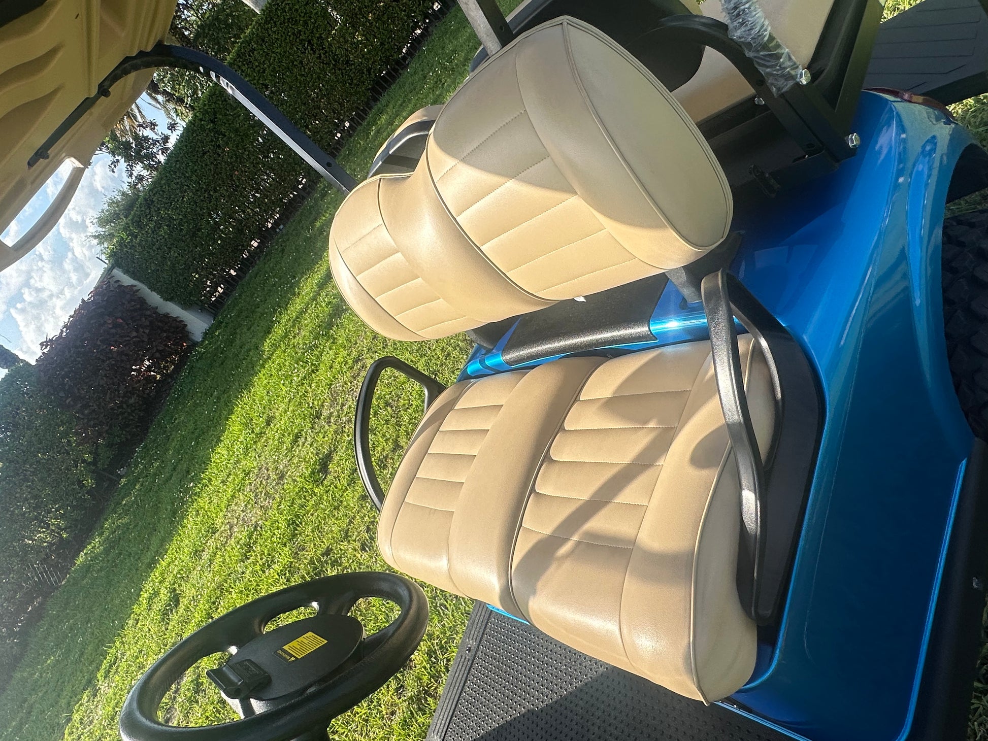 Cutting Edge Golf Carts - 2020 E-Z-GO RXV in Fort Lauderdale, FL. Brilliant blue paint, 4" lift kit, 15"x23" all-terrain wheels, fold-down backseat, deluxe light package with turn signals and horn. Style, performance, and practicality combined.




